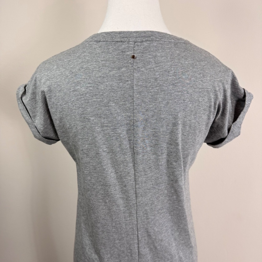 Cuyana Pima Cotton V-Neck Short Sleeve Midi Dress Heather Grey SM Pocket Slit - Picture 6 of 10
